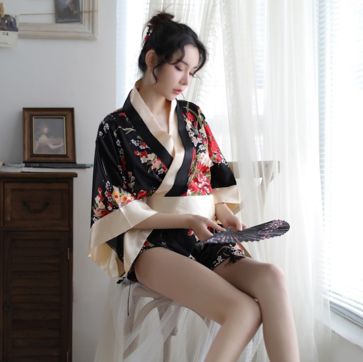 Bộ đồ ngủ kimono Nhật Bản gợi cảm-đen